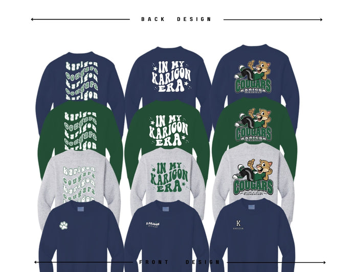 Karigon Elementary- YOUTH Crewneck Sweatshirts - Variety of Colors and Logo Options