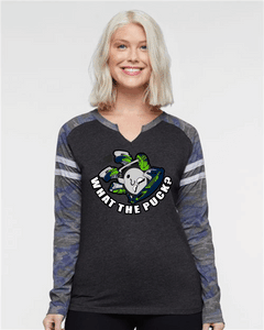 What the Puck - Camo Long SLeeve Ladies Tee  - LAT3534 Available in 2 colors