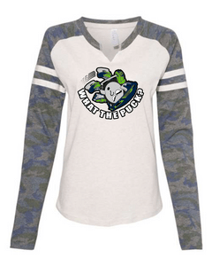 What the Puck - Camo Long SLeeve Ladies Tee  - LAT3534 Available in 2 colors