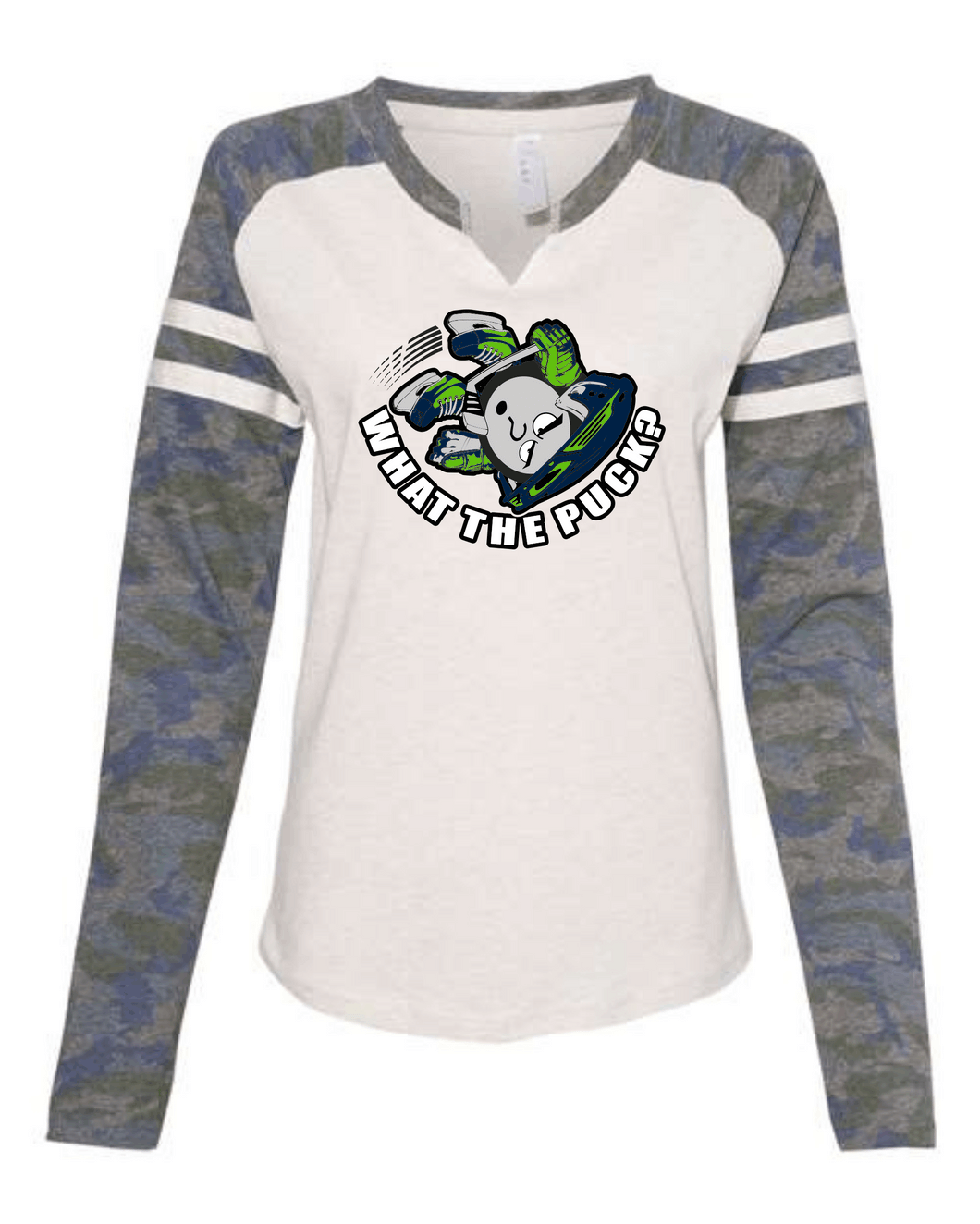 What the Puck - Camo Long SLeeve Ladies Tee  - LAT3534 Available in 2 colors